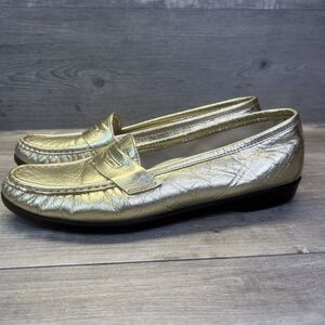 Sas Tripad Comfort Wink 9 M Gold Metallic Leather Penny Loafers Shoes USA